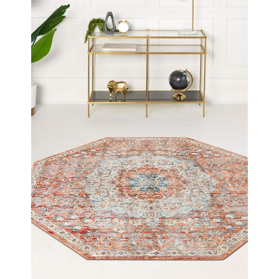 Rugs.com Newport Collection Rug – 4' Octagon Red Medium Rug Perfect For Living Rooms, Kitchens, Entryways