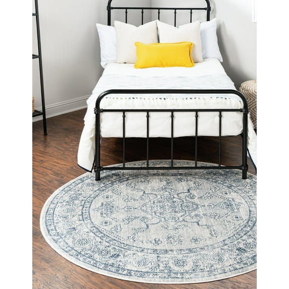 Rugs.com Newport Collection Rug – 4' Round Gray Medium Rug Perfect For Kitchens, Dining Rooms