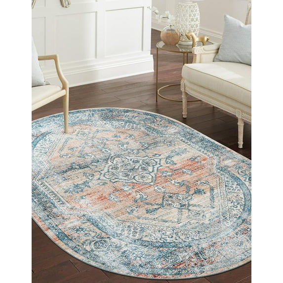 Rugs.com Newport Collection Rug – 4' x 6' Oval Multi Medium Rug Perfect For Living Rooms, Large Dining Rooms, Open Floorplans