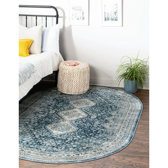 Rugs.com Newport Collection Rug – 4' x 6' Oval Navy Blue Medium Rug Perfect For Living Rooms, Large Dining Rooms, Open Floorplans