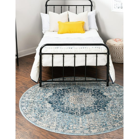 Rugs.com Newport Collection Rug – 5' 3 Round Navy Blue Medium Rug Perfect For Kitchens, Dining Rooms