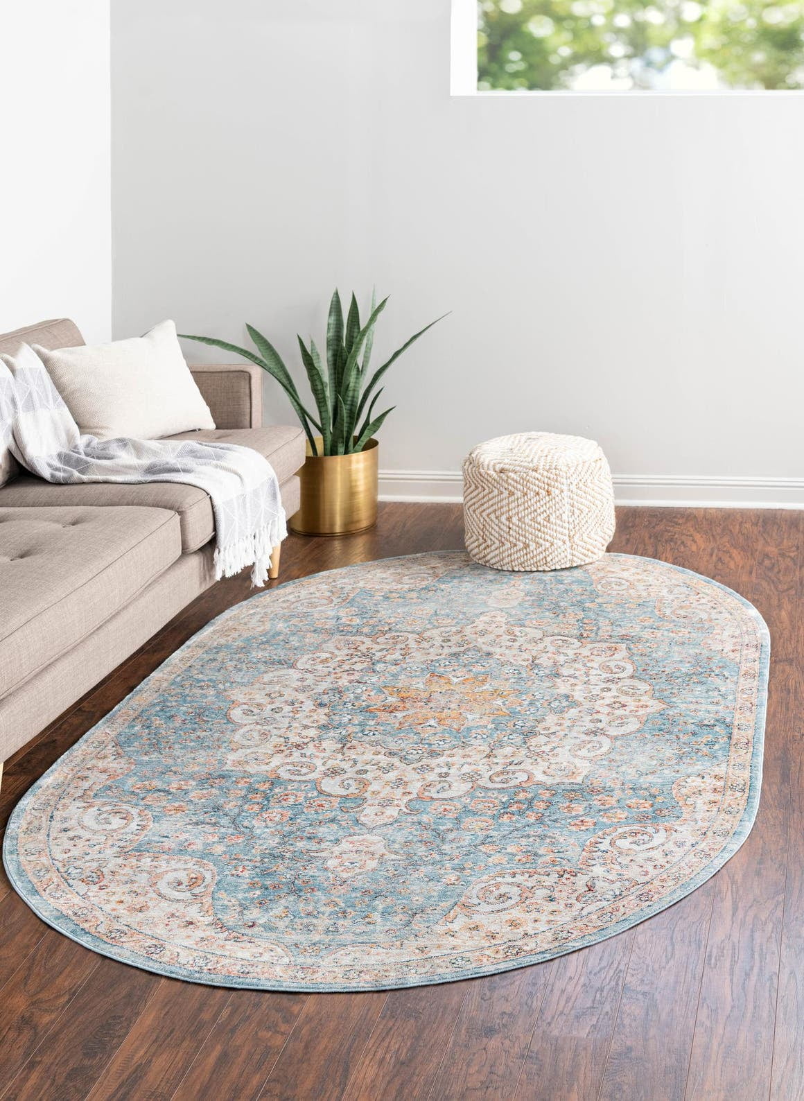 Rugs.com Newport Collection Rug – 5' 3 x 8' Oval Blue Medium Rug Perfect For Living Rooms, Large Dining Rooms, Open Floorplans