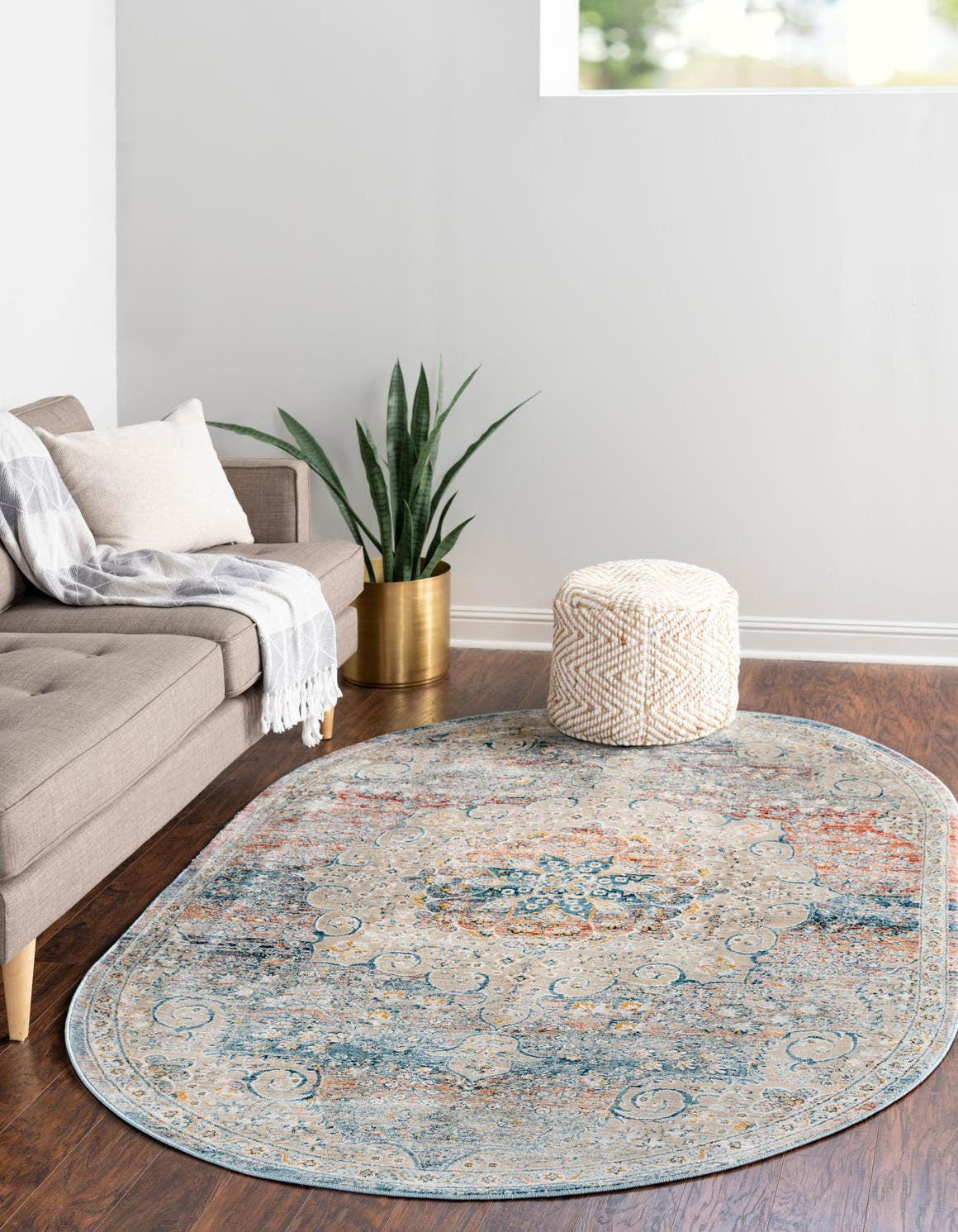 Round Rugs Plan View Rugs.com Newport Collection Rug – 5' 3 x 8' Oval Multi Medium Rug ...
