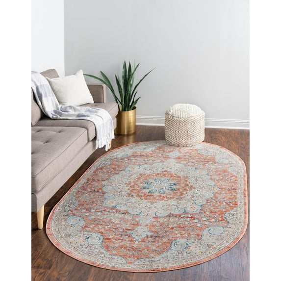 Rugs.com Newport Collection Rug – 5' 3 x 8' Oval Red Medium Rug Perfect For Living Rooms, Large Dining Rooms, Open Floorplans