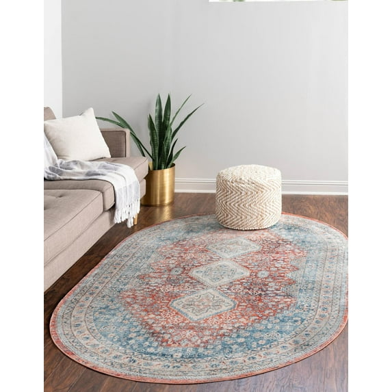 Rugs.com Newport Collection Rug – 5' 3 x 8' Oval Red Medium Rug Perfect For Living Rooms, Large Dining Rooms, Open Floorplans