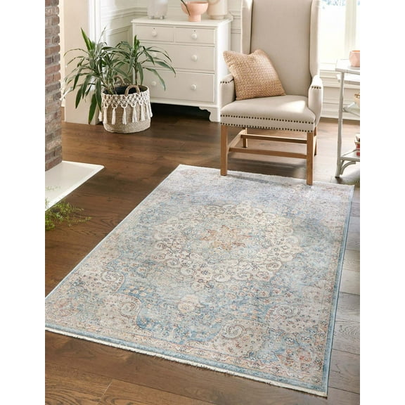 Rugs.com Newport Collection Rug – 7' 10 x 10' 2 Blue Medium Rug Perfect For Living Rooms, Large Dining Rooms, Open Floorplans