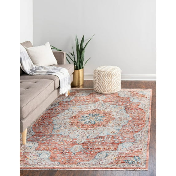 Rugs.com Newport Collection Rug – 7' 10 x 10' 2 Red Medium Rug Perfect For Living Rooms, Large Dining Rooms, Open Floorplans