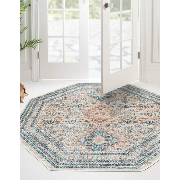 Rugs.com Newport Collection Rug – 7' Octagon Multi Medium Rug Perfect For Living Rooms, Kitchens, Entryways