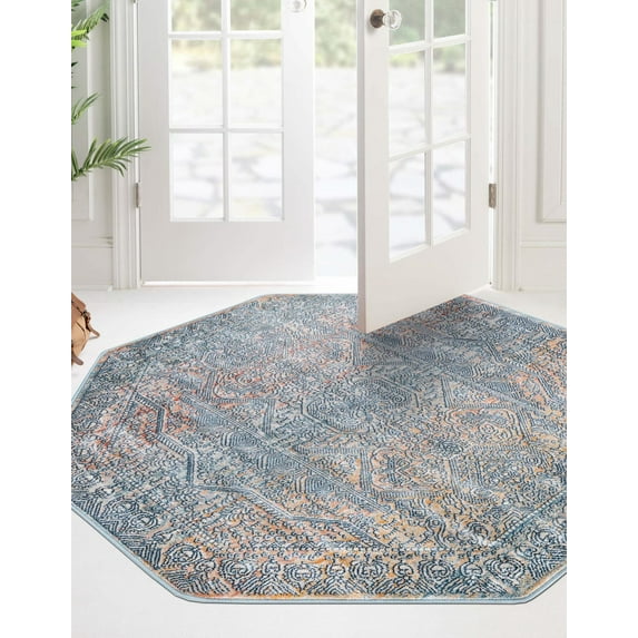Rugs.com Newport Collection Rug – 7' Octagon Multi Medium Rug Perfect For Living Rooms, Kitchens, Entryways