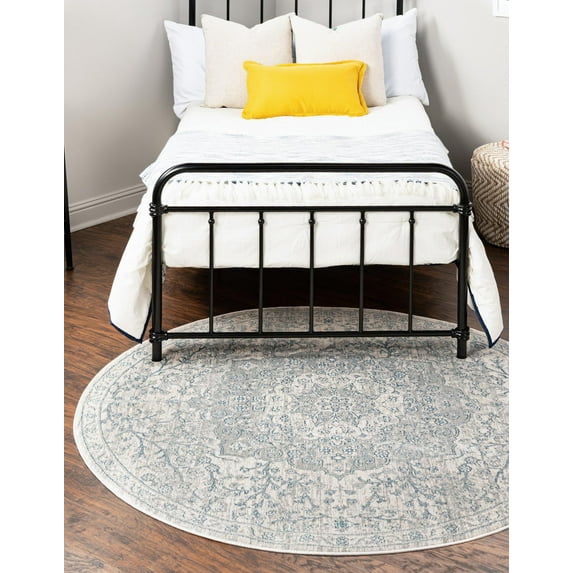 Rugs.com Newport Collection Rug – 7' Round Gray Medium Rug Perfect For Kitchens, Dining Rooms