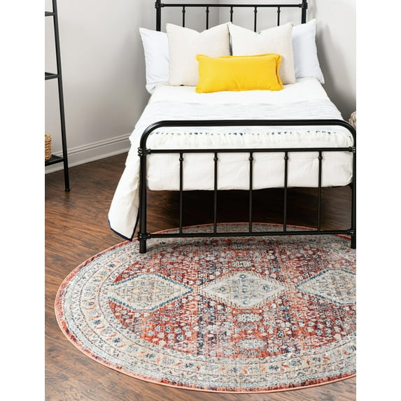 Rugs.com Newport Collection Rug – 7' Round Red Medium Rug Perfect For Kitchens, Dining Rooms