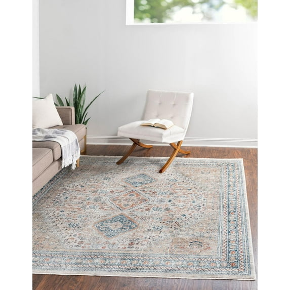 Rugs.com Newport Collection Rug – 8' Square Multi Medium Rug Perfect For Living Rooms, Kitchens, Entryways