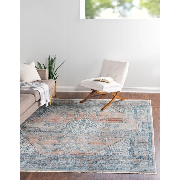 Rugs.com Newport Collection Rug – 8' Square Multi Medium Rug Perfect For Living Rooms, Kitchens, Entryways