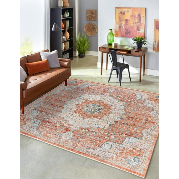 Rugs.com Newport Collection Rug – 8' Square Red Medium Rug Perfect For Living Rooms, Kitchens, Entryways