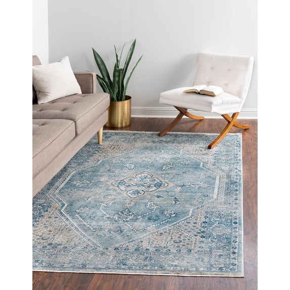 Rugs.com Newport Collection Rug – 9' x 12' Blue Medium Rug Perfect For Living Rooms, Large Dining Rooms, Open Floorplans