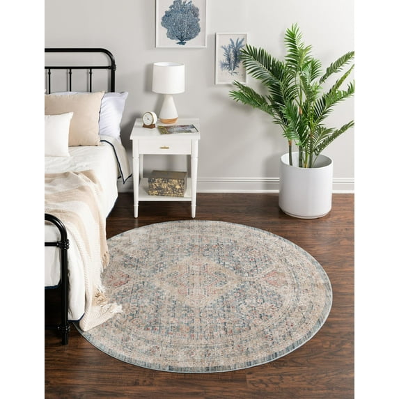 Rugs.com Noble Collection Rug – 3' 3 Round Blue Medium Rug Perfect For Kitchens, Dining Rooms