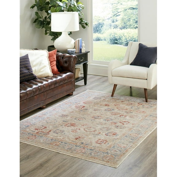 Rugs.com Noble Collection Rug – 4' x 5' 7 Ivory Medium Rug Perfect For Entryways, Kitchens, Breakfast Nooks, Accent Pieces