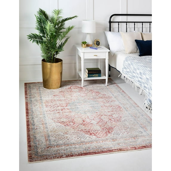 Rugs.com Noble Collection Rug – 6' Round Red Medium Rug Perfect For Kitchens, Dining Rooms