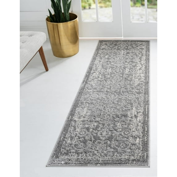 Rugs.com Oregon Collection Rug – 12 Ft Runner Gray Low-Pile Rug Perfect For Hallways, Entryways