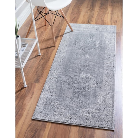 Rugs.com Oregon Collection Rug – 12 Ft Runner Gray Low-Pile Rug Perfect For Hallways, Entryways