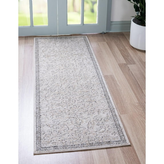 Rugs.com Oregon Collection Rug – 12 Ft Runner Ivory Low-Pile Rug Perfect For Hallways, Entryways
