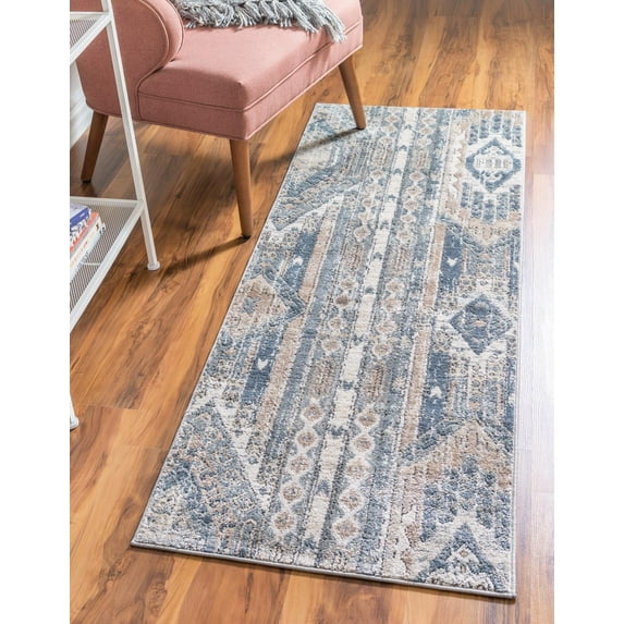 Rugs.com Oregon Collection Rug – 12 Ft Runner Navy Blue Low-Pile Rug Perfect For Hallways, Entryways
