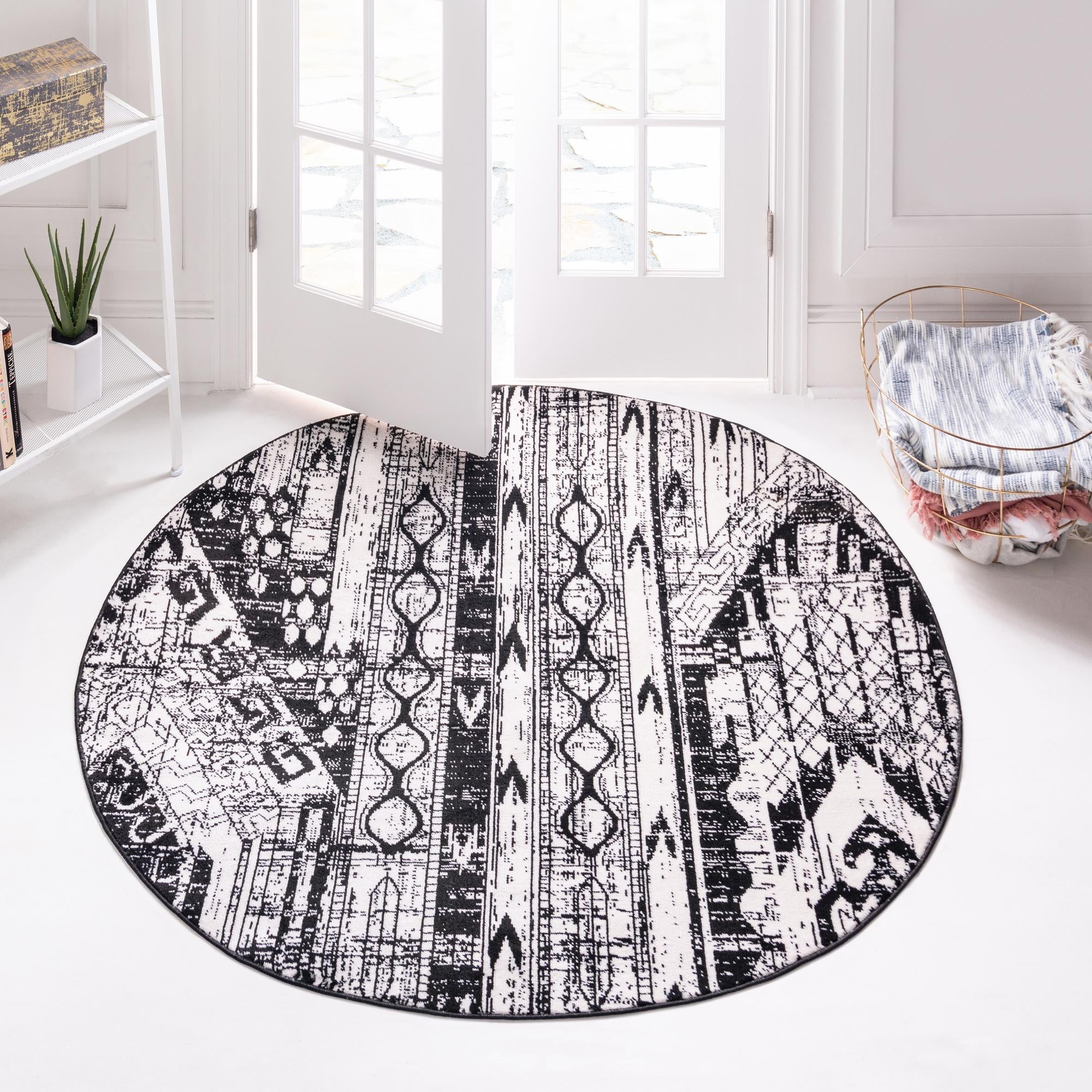 Oregon Collection Rugs Rugs.com Oregon Collection Rug – 3 Ft Round Black And White Low-Pile ...
