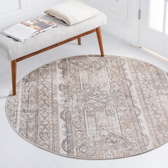 Rugs.com Oregon Collection Rug – 3 Ft Round Ivory Low-Pile Rug Perfect For Kitchens, Dining Rooms