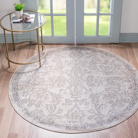 Rugs.com Oregon Collection Rug – 3 Ft Round Ivory Low-Pile Rug Perfect For Kitchens, Dining Rooms