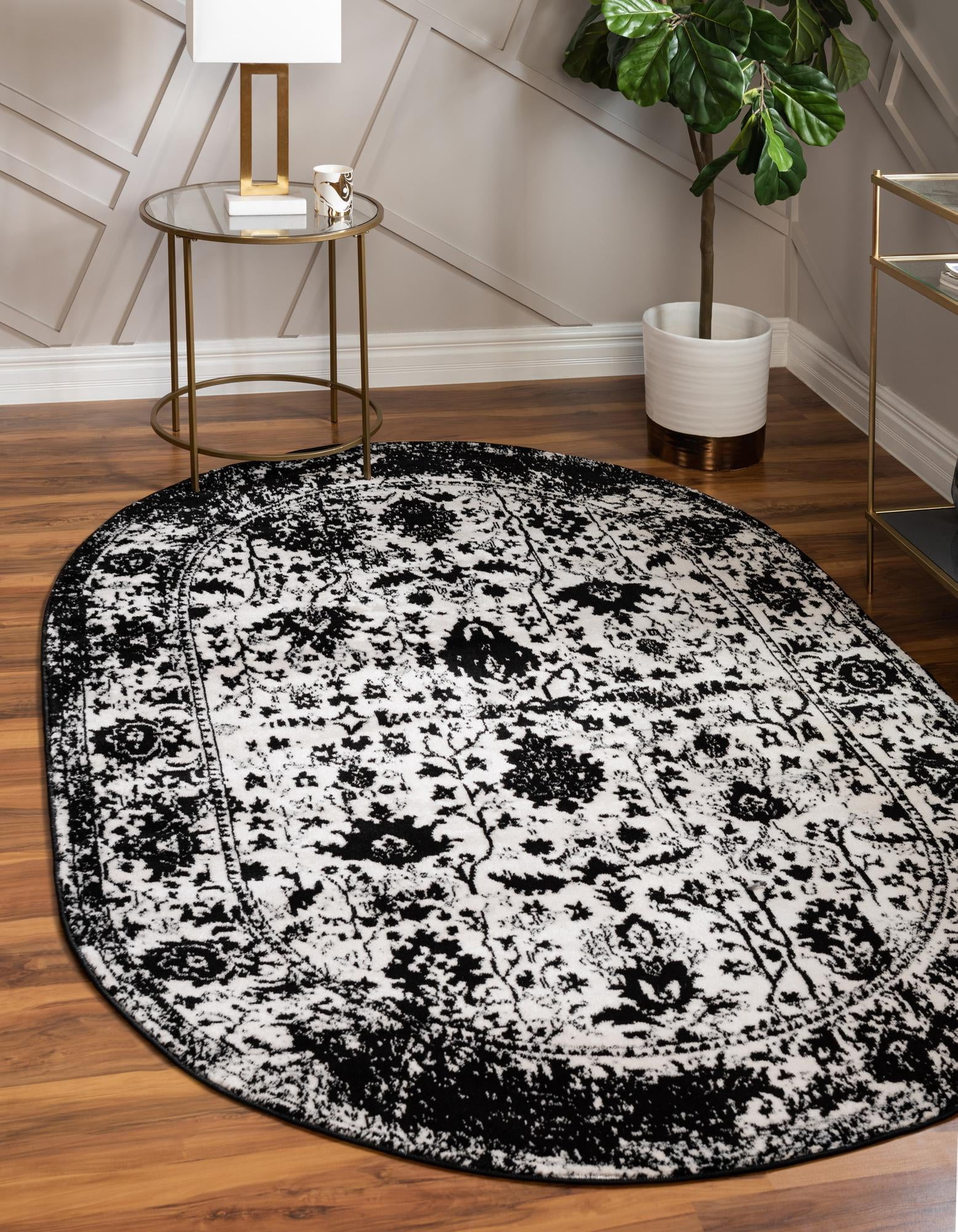 Oregon Collection Rugs Rugs.com Oregon Collection Rug – 3' x 5' Oval Black And White Low-Pile ...