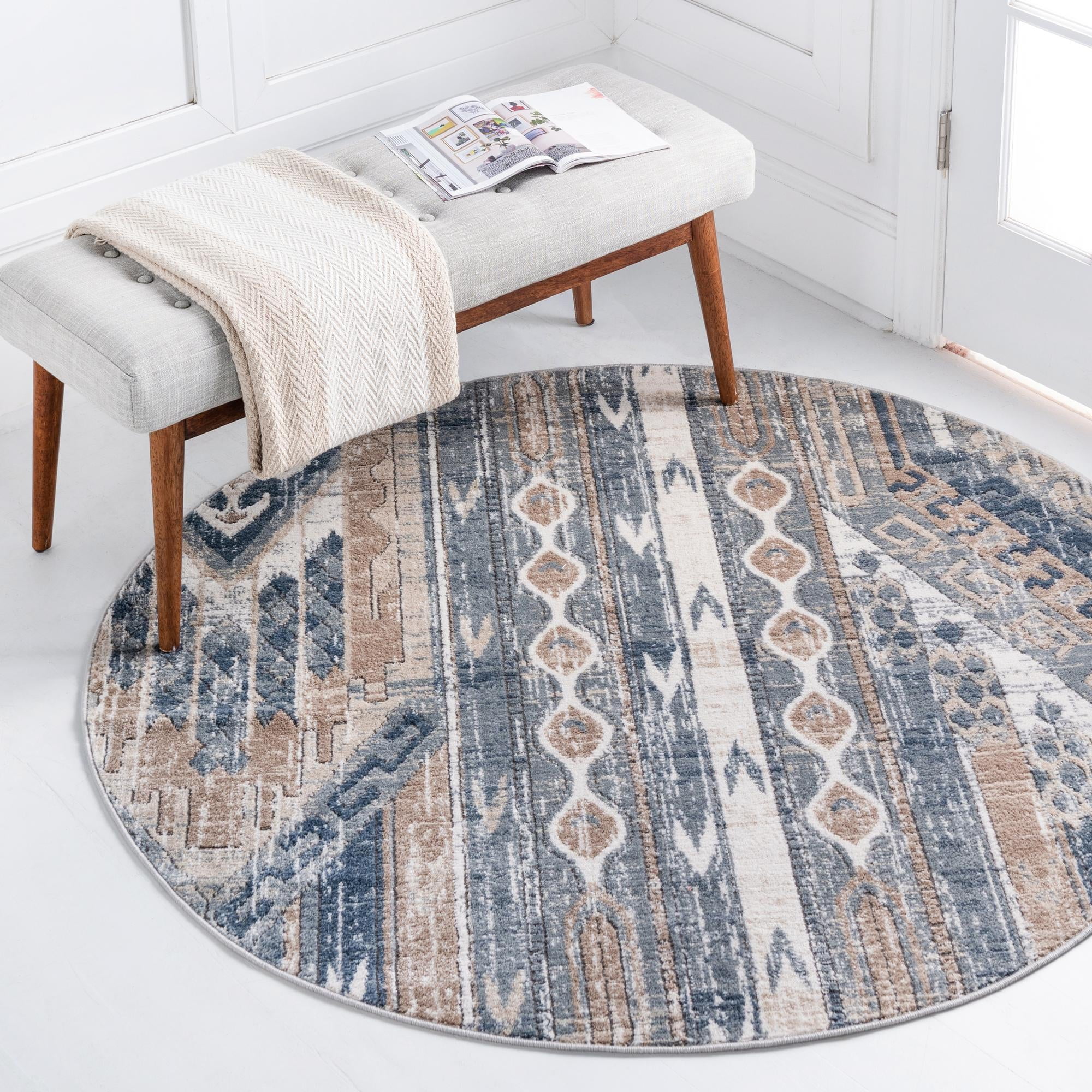 Rugs.com Oregon Collection Rug – 5 Ft Round Navy Blue Low-Pile Rug ...