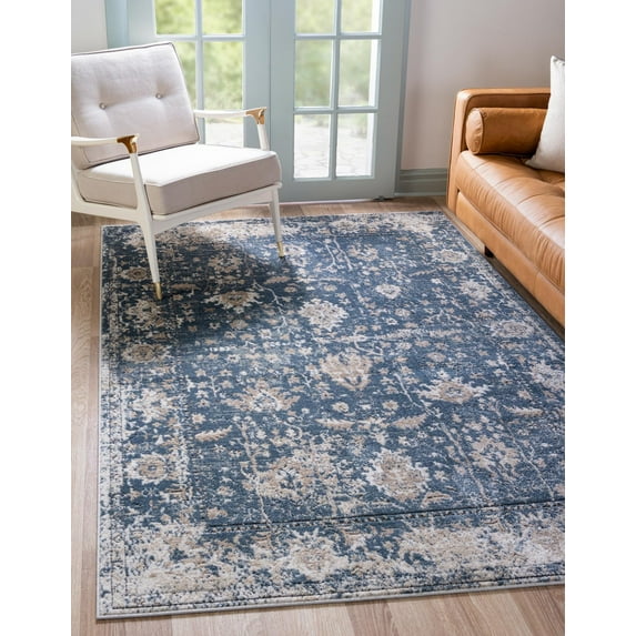Rugs.com Oregon Collection Rug – 5' x 8' Blue Low-Pile Rug Perfect For Living Rooms, Large Dining Rooms, Open Floorplans