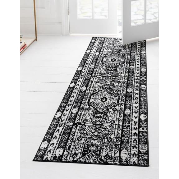Rugs.com Oregon Collection Rug – 6 Ft Runner Black And White Low-Pile Rug Perfect For Hallways, Entryways
