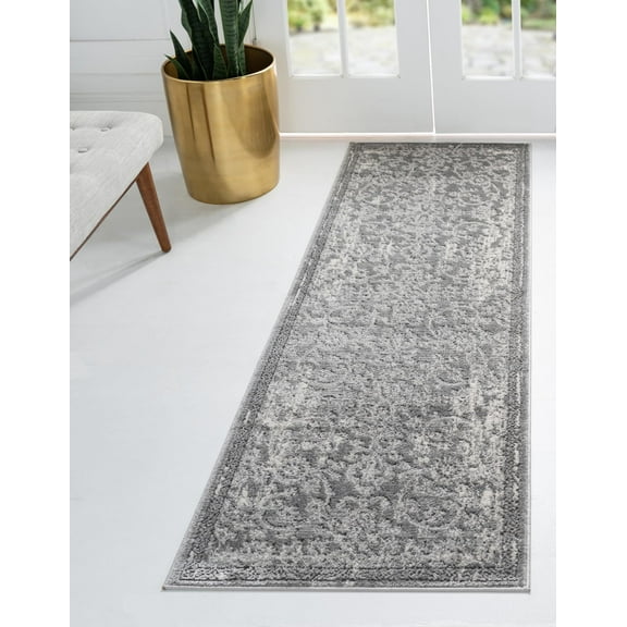 Rugs.com Oregon Collection Rug – 6 Ft Runner Gray Low-Pile Rug Perfect For Hallways, Entryways