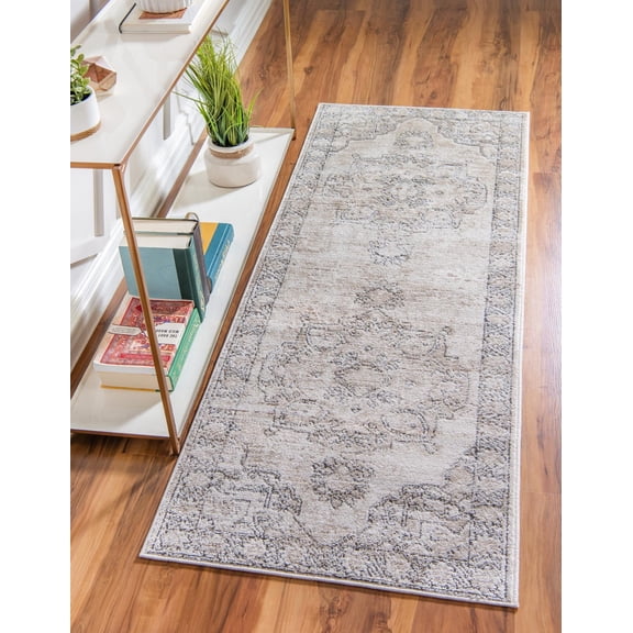 Rugs.com Oregon Collection Rug – 6 Ft Runner Ivory Low-Pile Rug Perfect For Hallways, Entryways