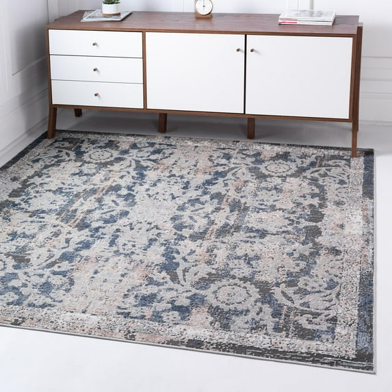 Rugs.com Oregon Collection Rug – 6 Ft Square Navy Blue Low-Pile Rug Perfect For Living Rooms, Kitchens, Entryways