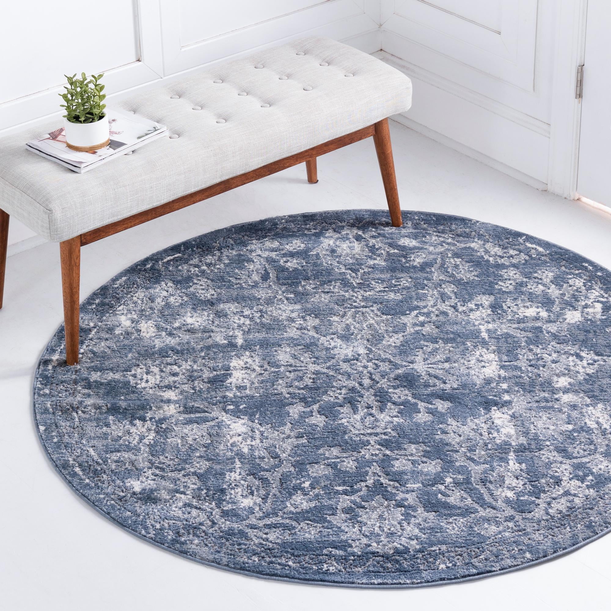 Rugs.com 7 Ft Round Blue Low-Pile Oregon Collection Rug Perfect For ...