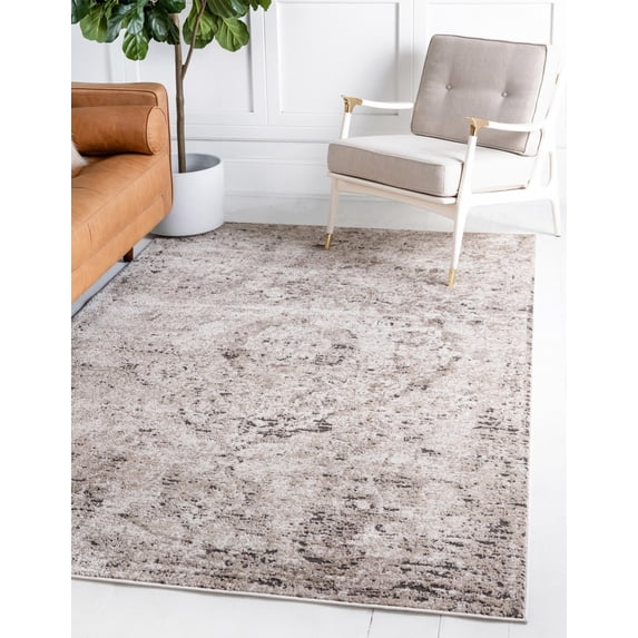 Rugs.com Oregon Collection Rug – 7' x 10' Beige Low-Pile Rug Perfect For Living Rooms, Large Dining Rooms, Open Floorplans