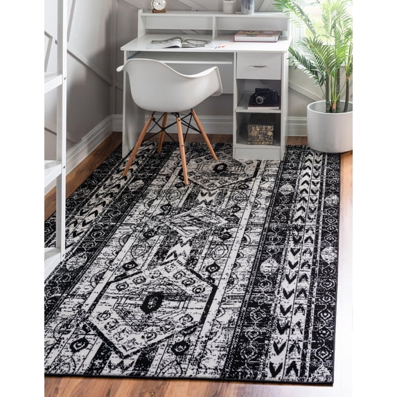Rugs.com Oregon Collection Rug – 7' x 10' Black And White Low-Pile Rug Perfect For Living Rooms, Large Dining Rooms, Open Floorplans