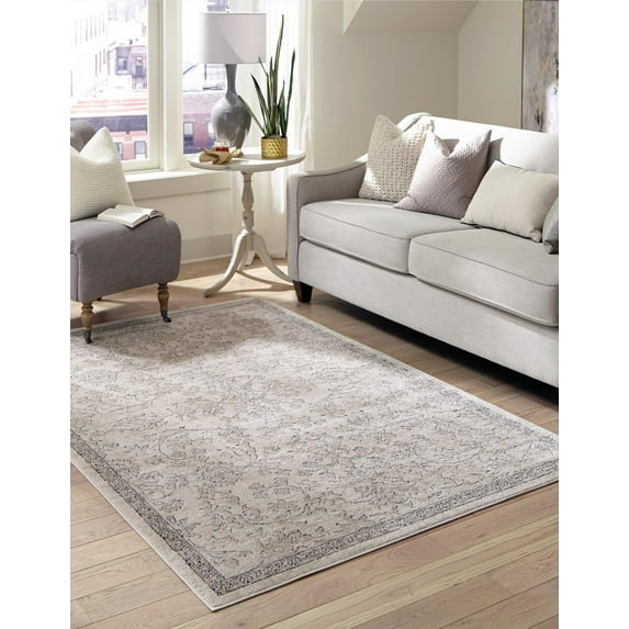 Rugs.com Oregon Collection Rug – 7' x 10' Ivory Low-Pile Rug Perfect For Living Rooms, Large Dining Rooms, Open Floorplans