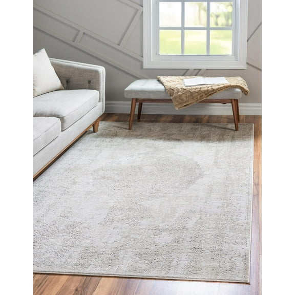 Rugs.com Oregon Collection Rug – 7' x 10' Ivory Low-Pile Rug Perfect For Living Rooms, Large Dining Rooms, Open Floorplans