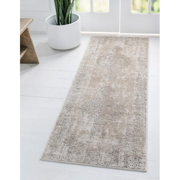 Rugs Oregon Collection Runner Rug Low-Pile Geometric Ivory Runner Rug, 8' x 2'