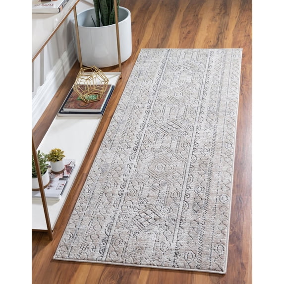 Rugs.com Oregon Collection Rug – 8 Ft Runner Ivory Low-Pile Rug Perfect For Hallways, Entryways