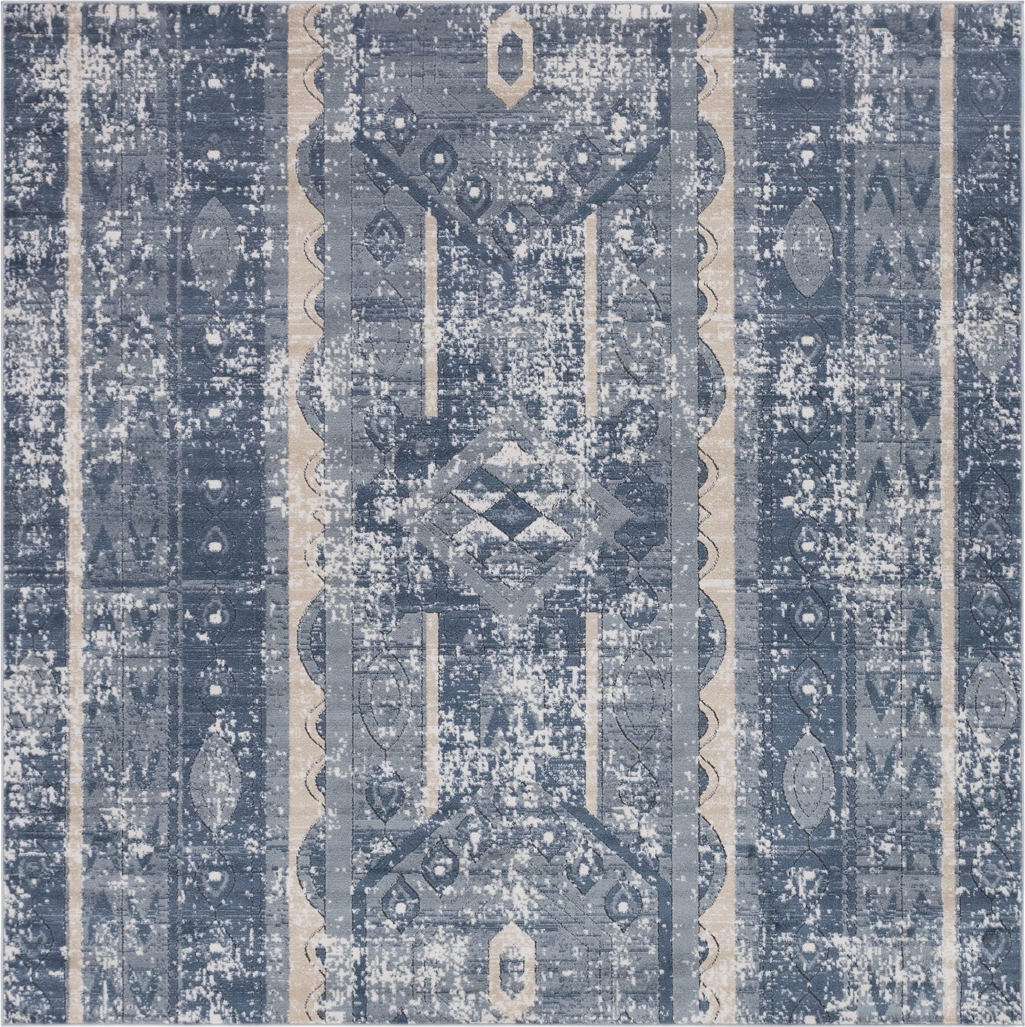 Rugs.com Oregon Collection Rug – 8 Ft Square Blue Low-Pile Rug Perfect ...