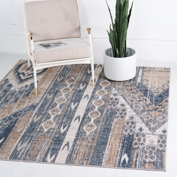 Rugs.com Oregon Collection Rug – 8 Ft Square Navy Blue Low-Pile Rug Perfect For Living Rooms, Kitchens, Entryways