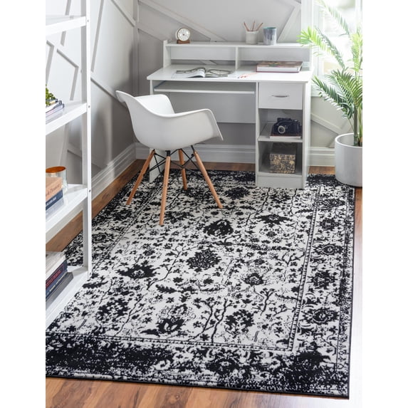 Rugs.com Oregon Collection Rug – 8' x 10' Black And White Low-Pile Rug Perfect For Living Rooms, Large Dining Rooms, Open Floorplans