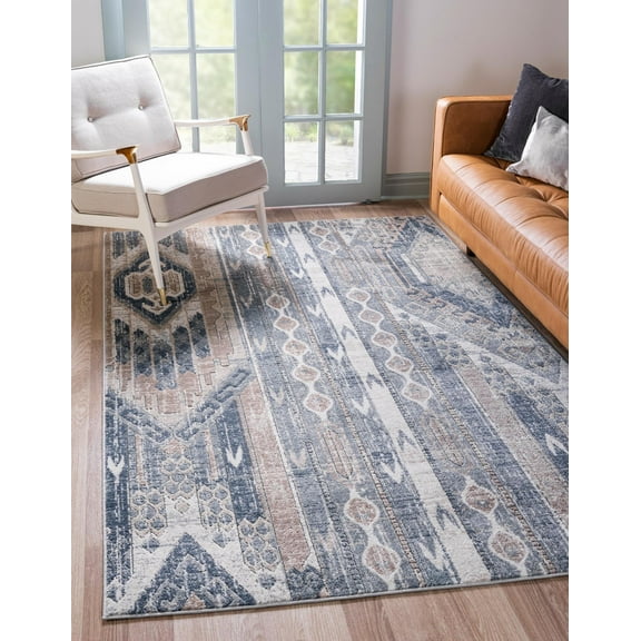Rugs Oregon Low-Pile Area Rug, 8' x 10', Navy Blue Geometric