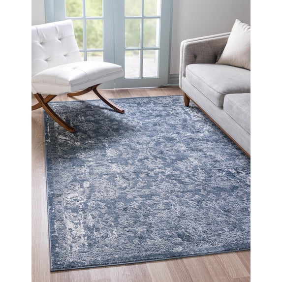 Rugs.com Oregon Collection Rug – 8' x 11' Blue Low-Pile Rug Perfect For Living Rooms, Large Dining Rooms, Open Floorplans