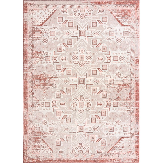 Rugs.com Outdoor Aztec Collection Rug – 10' x 14' Rust Red Flatweave Rug Perfect For Living Rooms, Large Dining Rooms, Open Floorplans