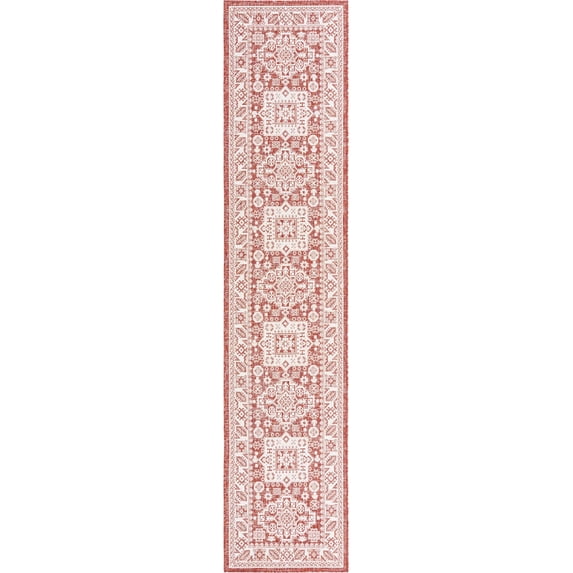 Rugs.com Outdoor Aztec Collection Rug – 12 Ft Runner Rust Red Flatweave Rug Perfect For Hallways, Entryways